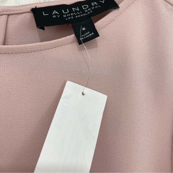 Laundry by Shelli Segal Size 6 Crepe Shift Feather Detail Solid Pink Long Sleeve - Picture 13 of 14